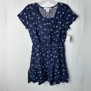 NWT Passport Women’s Floral Design Mini Relaxed Dark Blue Dress White Size M
